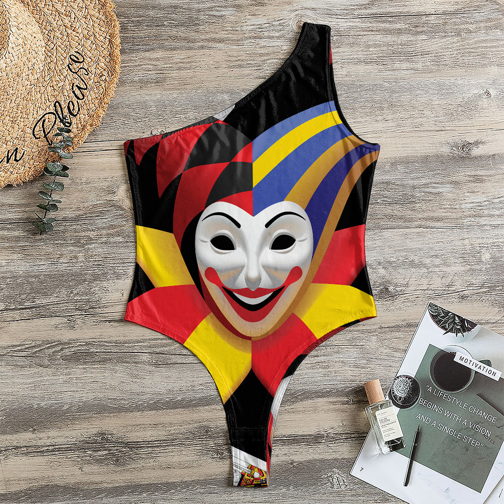 Joker And Playing Cards Print One Shoulder Bodysuit