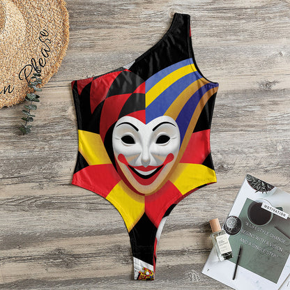 Joker And Playing Cards Print One Shoulder Bodysuit