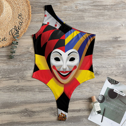 Joker And Playing Cards Print One Shoulder Bodysuit