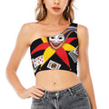 Joker And Playing Cards Print One Shoulder Crop Top