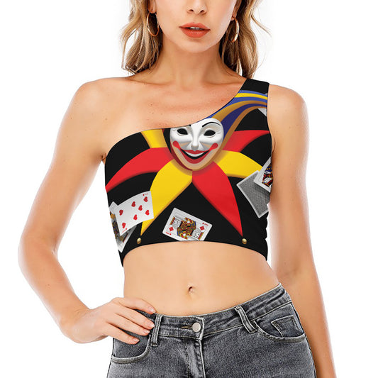 Joker And Playing Cards Print One Shoulder Crop Top