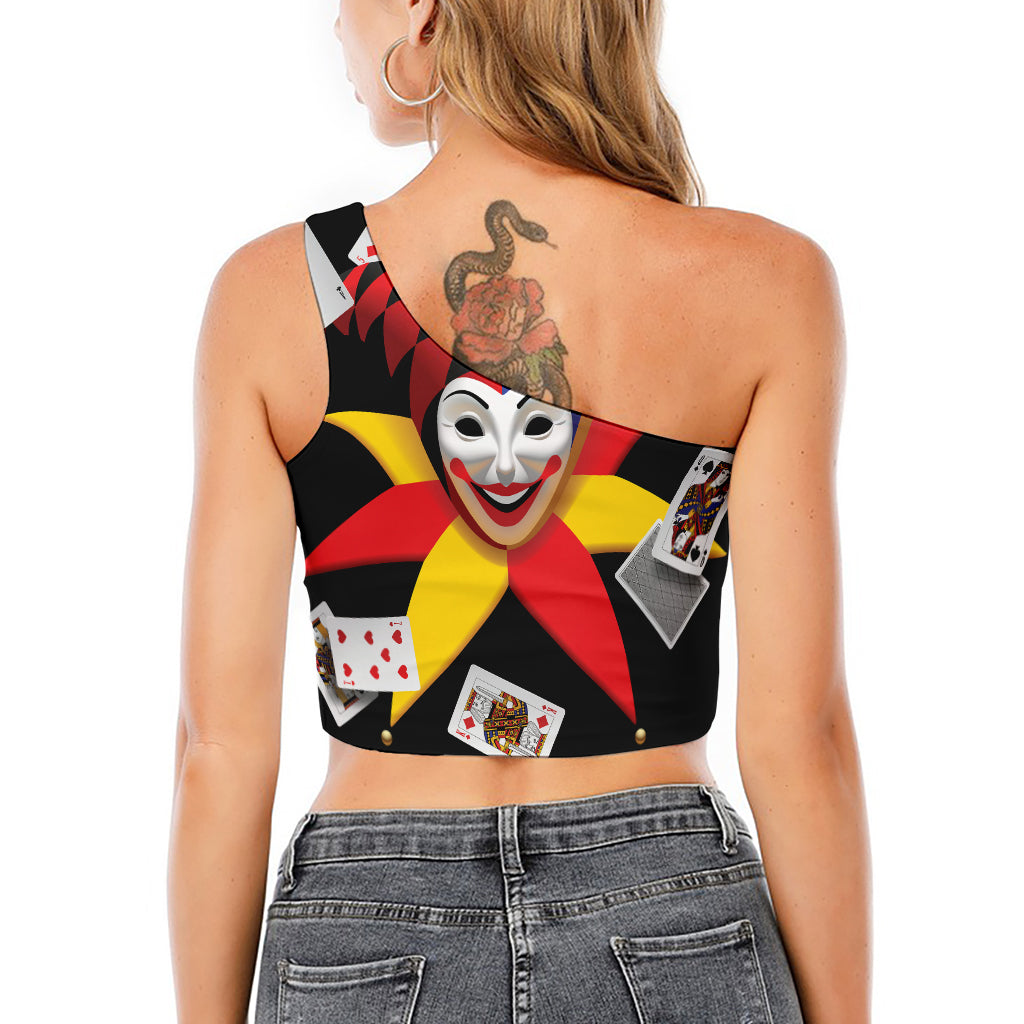 Joker And Playing Cards Print One Shoulder Crop Top