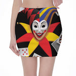 Joker And Playing Cards Print Pencil Mini Skirt