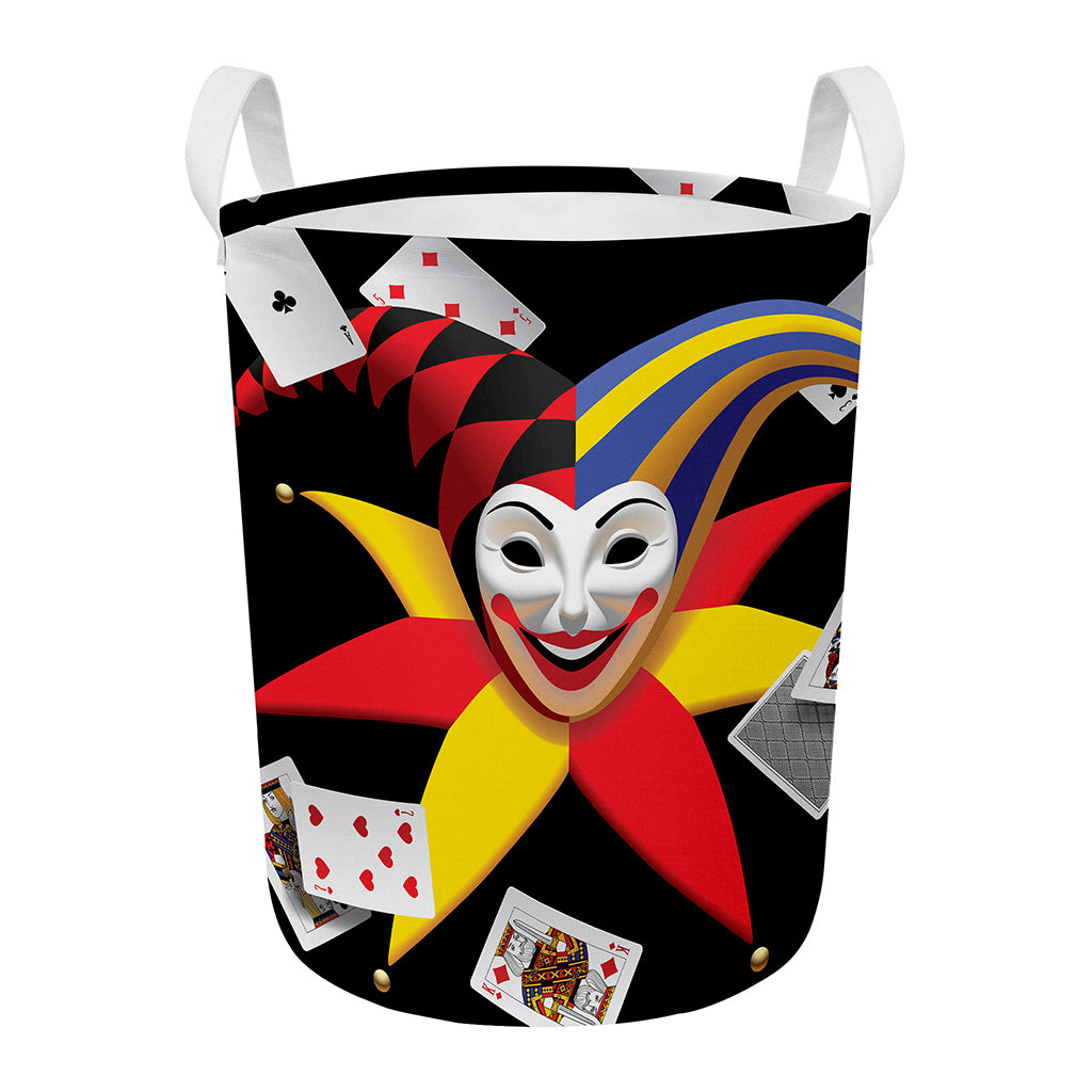 Joker And Playing Cards Print Round Laundry Basket