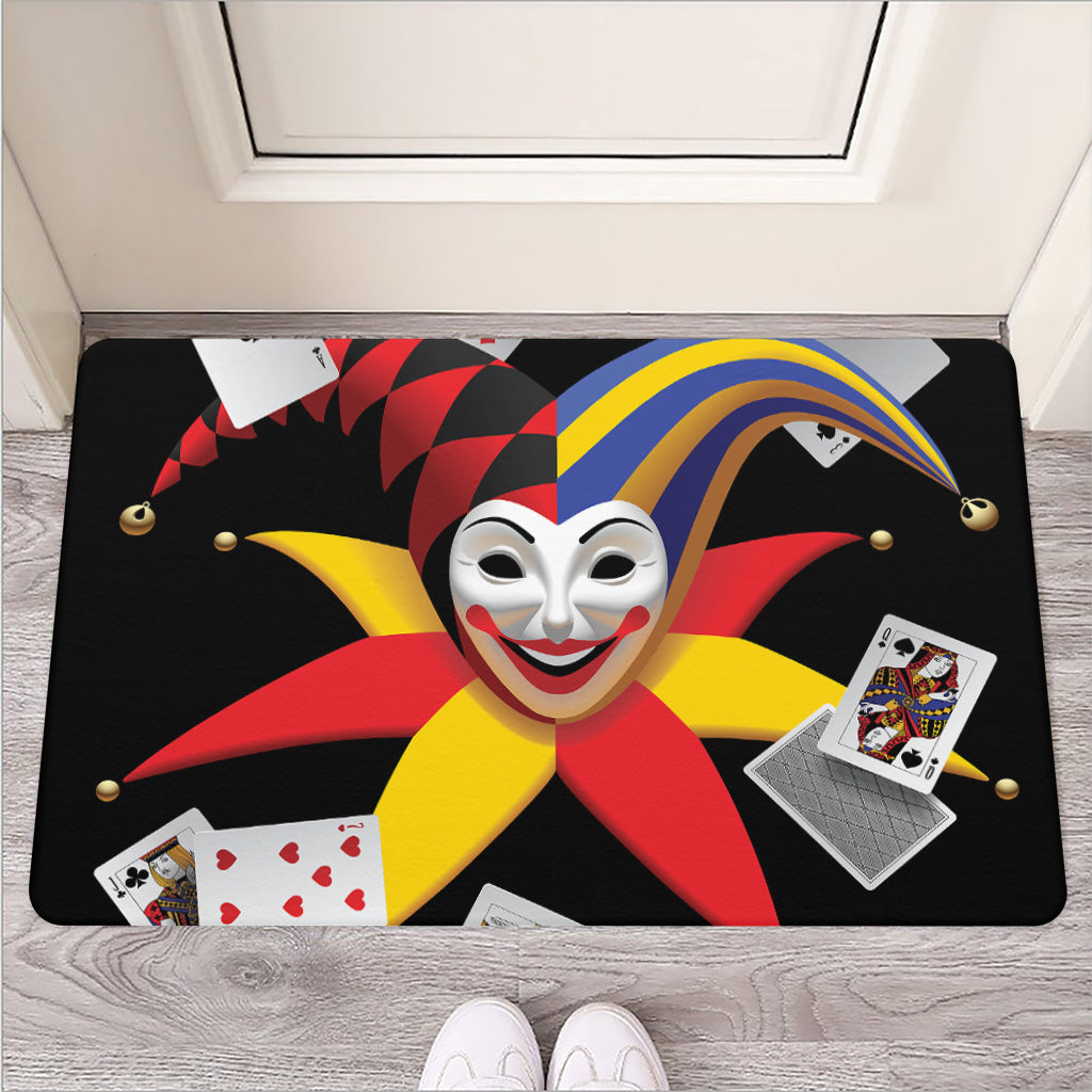 Joker And Playing Cards Print Rubber Doormat