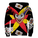 Joker And Playing Cards Print Sherpa Lined Zip Up Hoodie