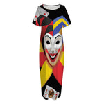 Joker And Playing Cards Print Short Sleeve Long Nightdress
