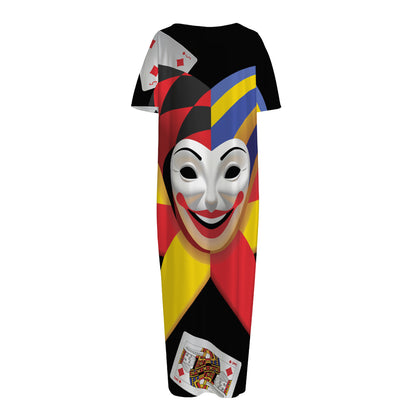 Joker And Playing Cards Print Short Sleeve Long Nightdress