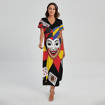 Joker And Playing Cards Print Short Sleeve Maxi Dress