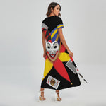 Joker And Playing Cards Print Short Sleeve Maxi Dress