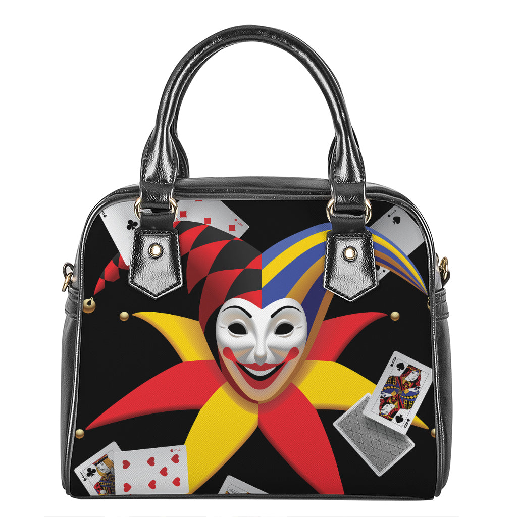 Joker And Playing Cards Print Shoulder Handbag
