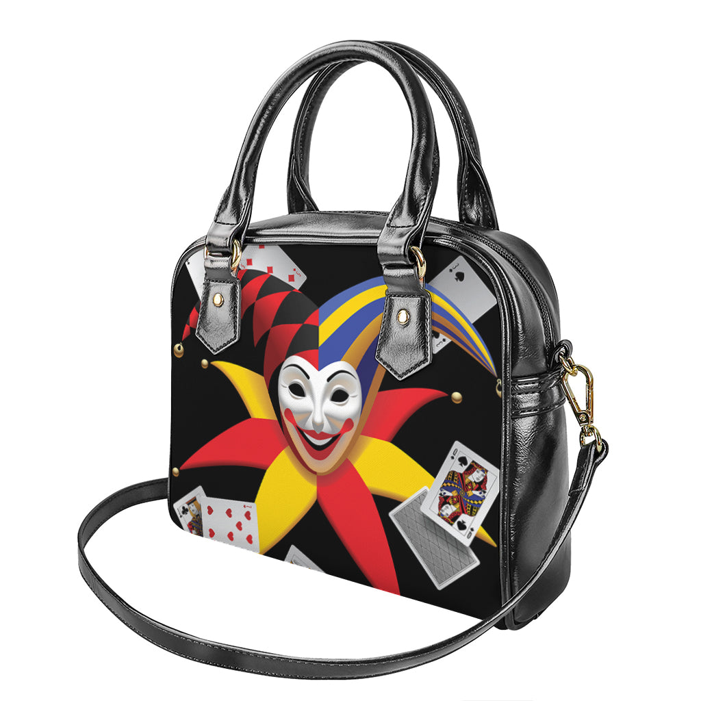 Joker And Playing Cards Print Shoulder Handbag