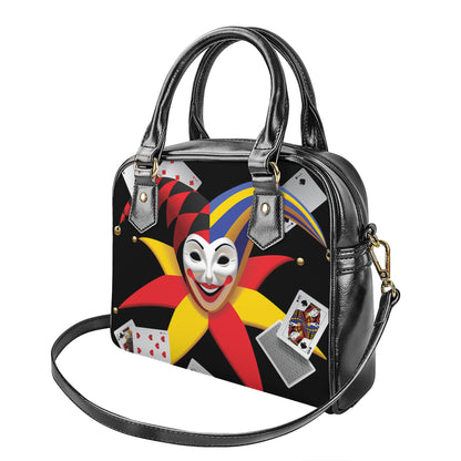 Joker And Playing Cards Print Shoulder Handbag