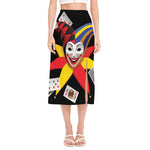 Joker And Playing Cards Print Side Slit Midi Skirt