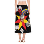 Joker And Playing Cards Print Side Slit Midi Skirt