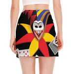 Joker And Playing Cards Print Side Slit Mini Skirt
