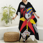 Joker And Playing Cards Print Silk V-Neck Kaftan Dress
