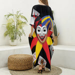 Joker And Playing Cards Print Silk V-Neck Kaftan Dress