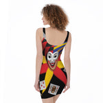 Joker And Playing Cards Print Sleeveless Bodycon Dress