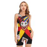 Joker And Playing Cards Print Sleeveless One Piece Swimsuit