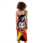Joker And Playing Cards Print Slim Fit Midi Cami Dress