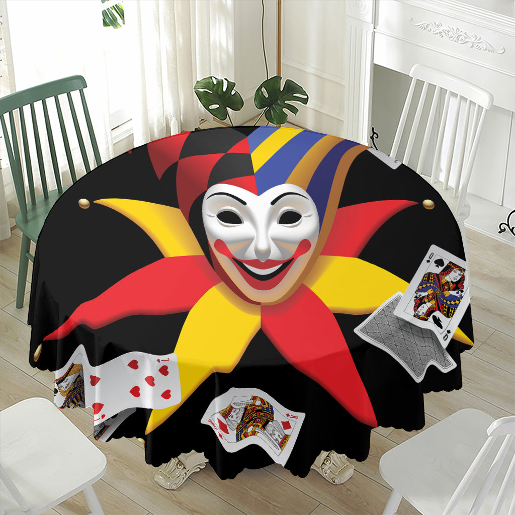 Joker And Playing Cards Print Waterproof Round Tablecloth