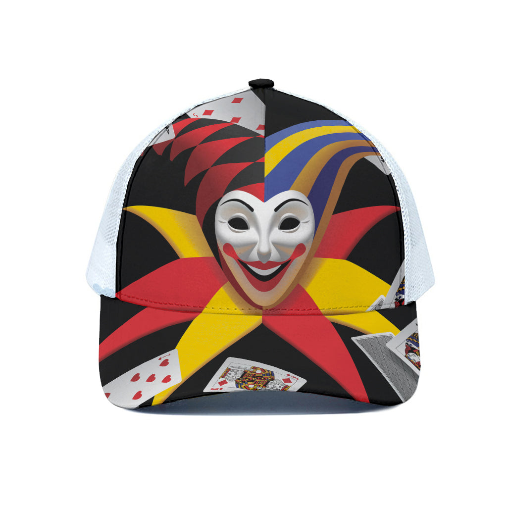 Joker And Playing Cards Print White Mesh Trucker Cap