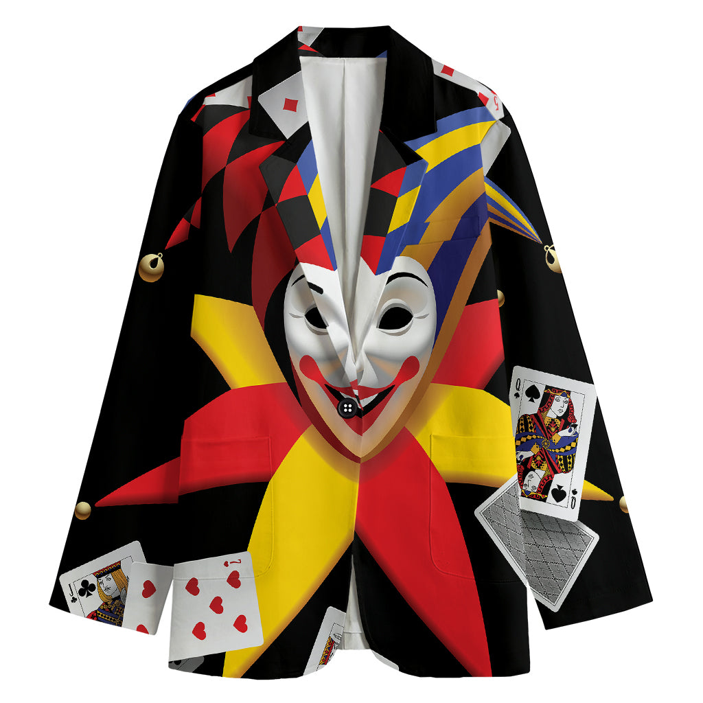 Joker And Playing Cards Print Women's Cotton Blazer