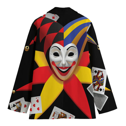 Joker And Playing Cards Print Women's Cotton Blazer