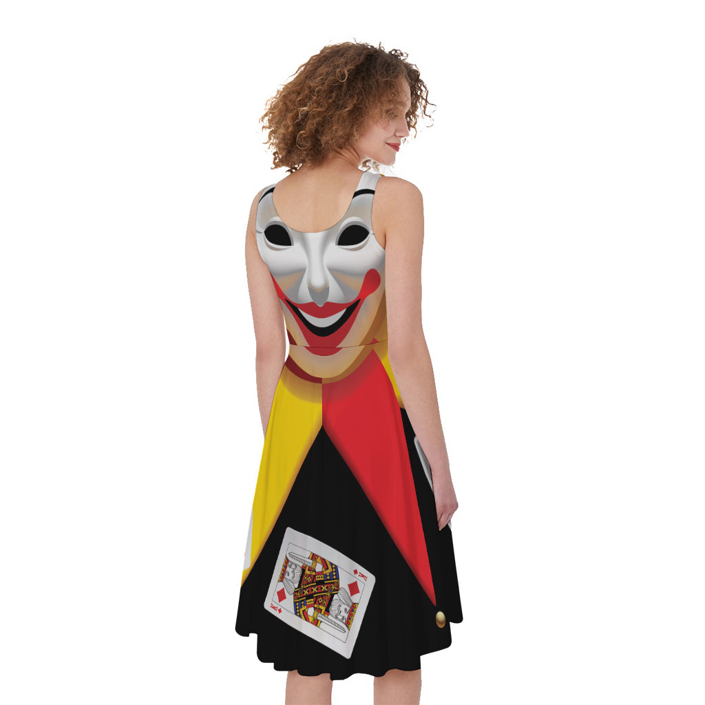 Joker And Playing Cards Print Women's Sleeveless Dress