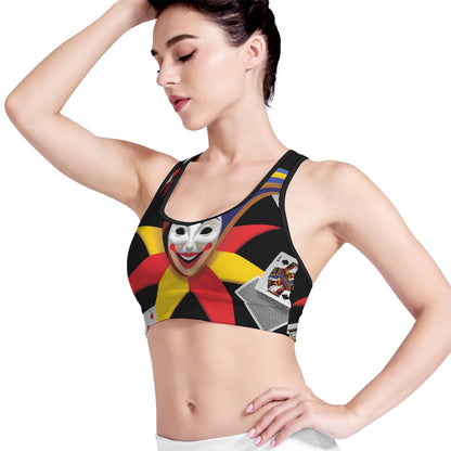 Joker And Playing Cards Print Women's Sports Bra