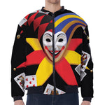 Joker And Playing Cards Print Zip Sleeve Bomber Jacket