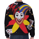 Joker And Playing Cards Print Zip Sleeve Bomber Jacket