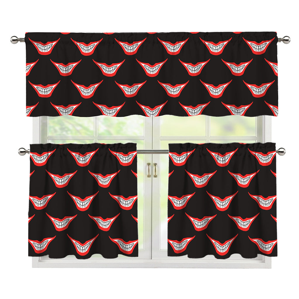 Joker Smile Pattern Print 3 Piece Kitchen Curtains
