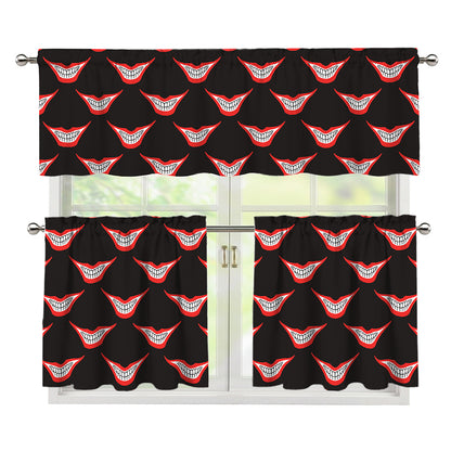 Joker Smile Pattern Print 3 Piece Kitchen Curtains