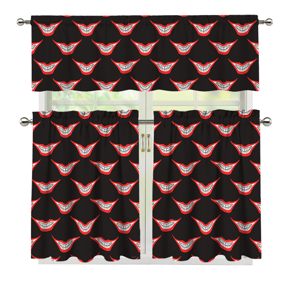 Joker Smile Pattern Print 3 Piece Kitchen Curtains