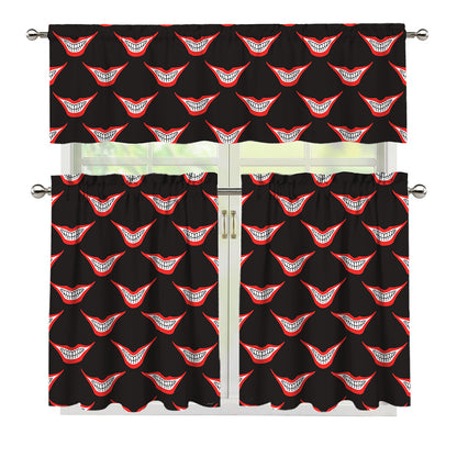 Joker Smile Pattern Print 3 Piece Kitchen Curtains