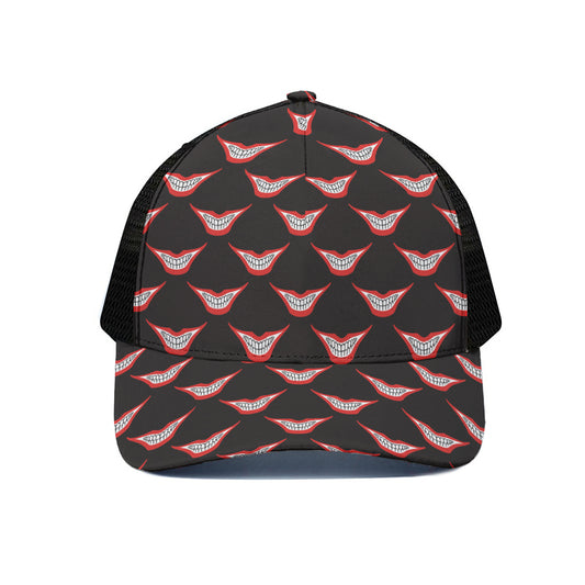 Joker Smile Pattern Print Black Mesh Trucker Cap