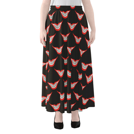 Joker Smile Pattern Print Chiffon Maxi Skirt