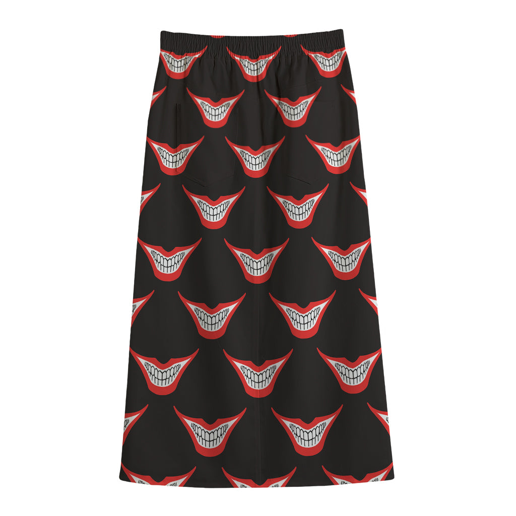 Joker Smile Pattern Print Cotton Front Slit Maxi Skirt