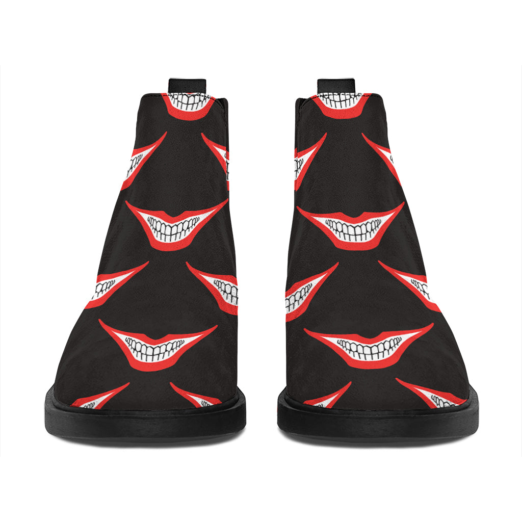 Joker Smile Pattern Print Flat Ankle Boots