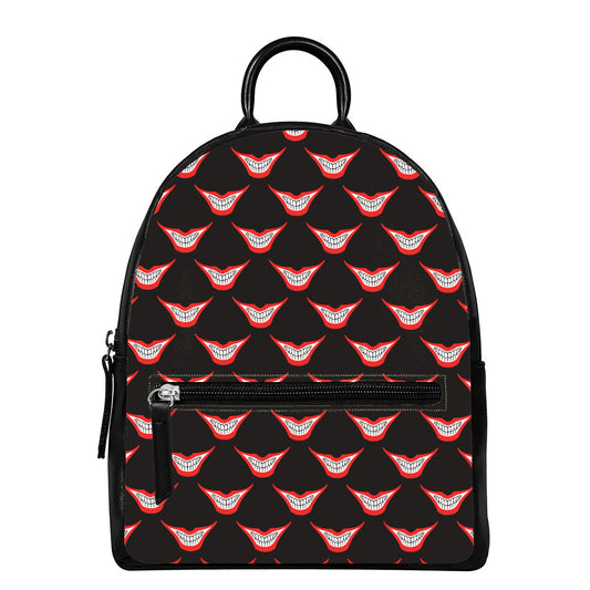 Joker Smile Pattern Print Leather Backpack