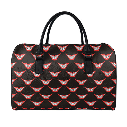 Joker Smile Pattern Print Leather Duffle Bag