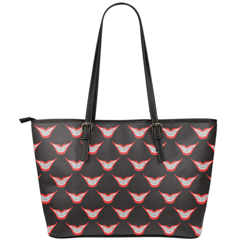 Joker Smile Pattern Print Leather Tote Bag