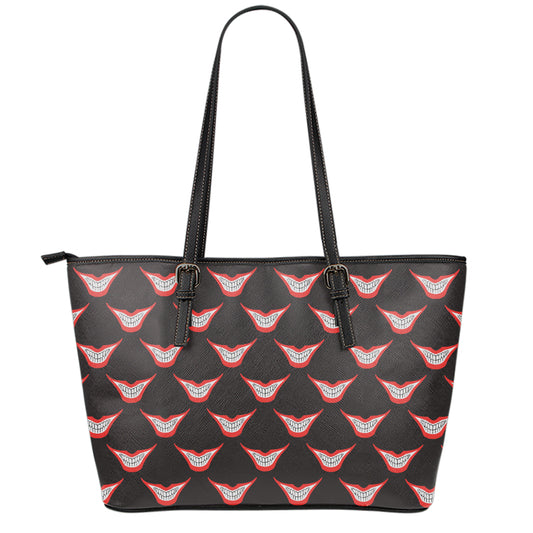 Joker Smile Pattern Print Leather Tote Bag