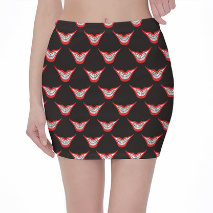 Joker Smile Pattern Print Pencil Mini Skirt