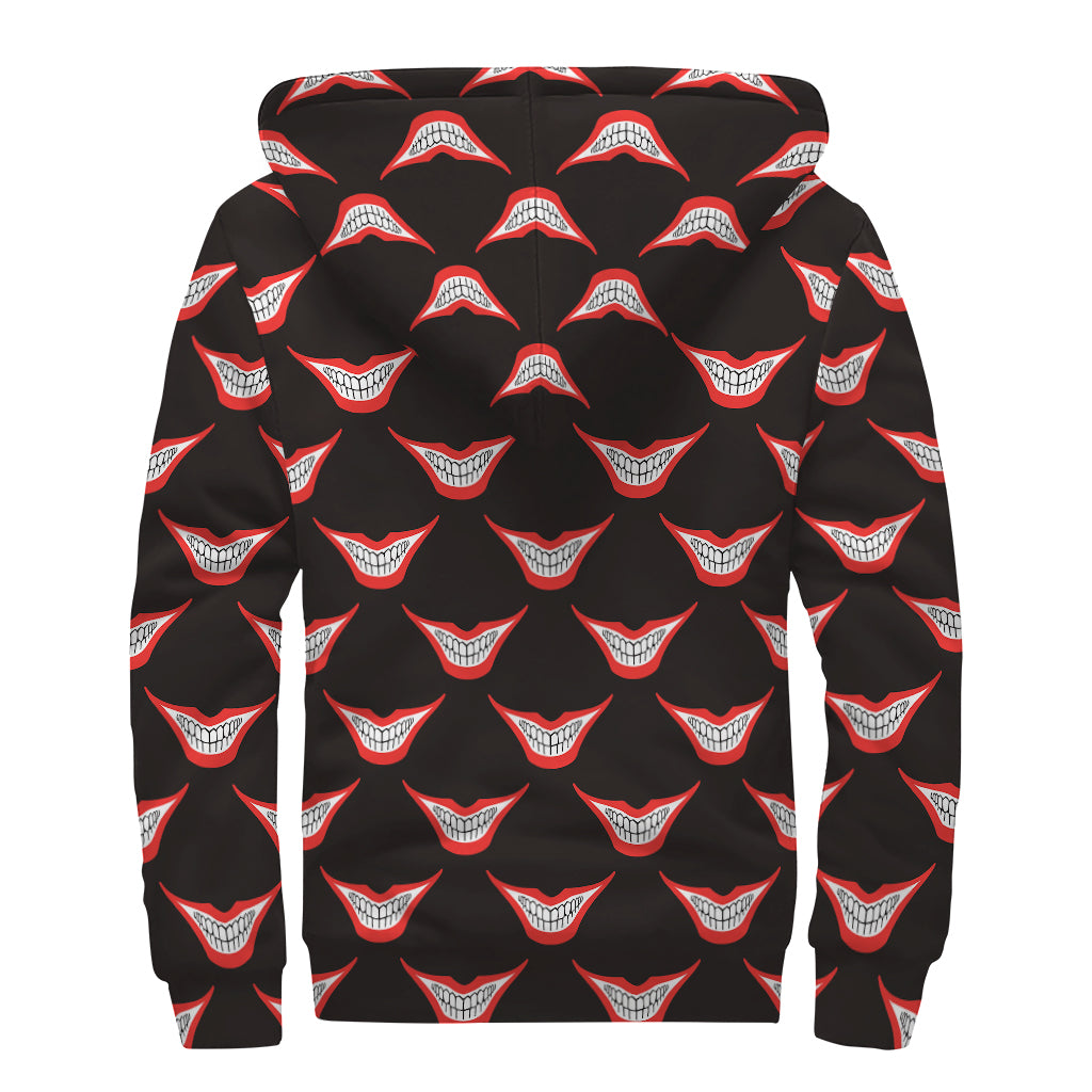 Joker Smile Pattern Print Sherpa Lined Zip Up Hoodie
