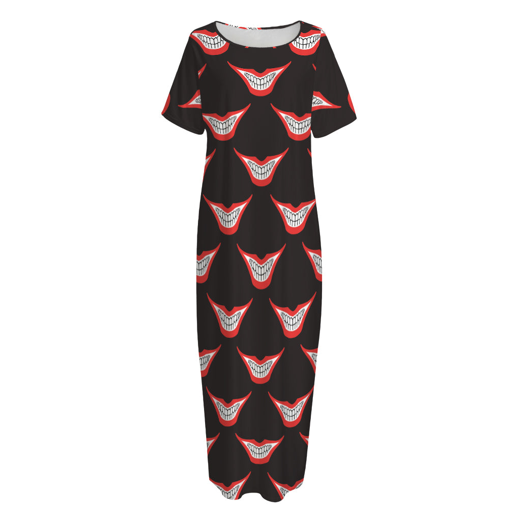 Joker Smile Pattern Print Short Sleeve Long Nightdress