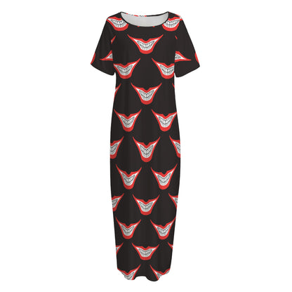 Joker Smile Pattern Print Short Sleeve Long Nightdress