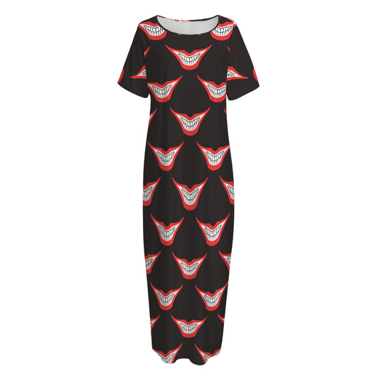 Joker Smile Pattern Print Short Sleeve Long Nightdress